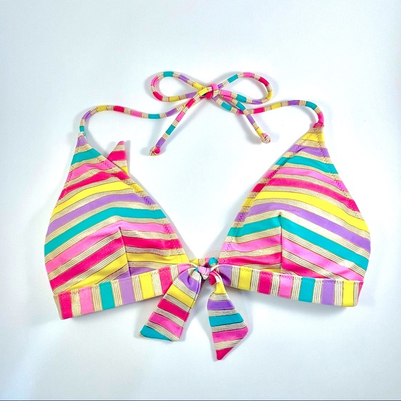 Victoria Secret Bikini Top Multi Color w/ Gold Stripes, Padded w/Back Clasp - Picture 1 of 14